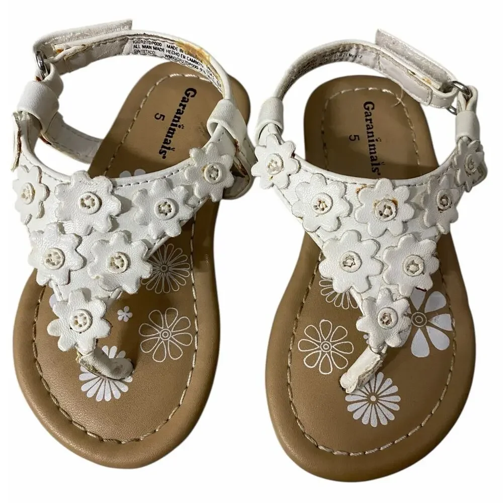 Garanimals Girl's Sandals Toddler 5 White Leather Thong Floral Backstrap